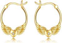 wholesale 14K Gold Yellow Angel Wing Heart Studs Hoops Earring  for Her-14K Wings hoop earrings