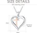 wholesale 925 Sterling Silver Heart with Rose Gold Cross and Diamonds Pendant Necklace for Women-0-5