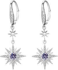 wholesale Sterling Silver Gold Plated Gemstone Star Earrings Leverback Dangle Jewelry Gifts-June (Silver)-June (Silver)