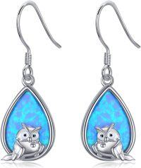wholesale 925 Sterling Silver Blue Opal Teardrop Owl Dangle Earrings for Women Girls  4cm Long-B-Owl