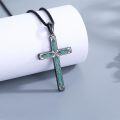 wholesale 925 Sterling Silver Turquoise Inlay Cross Pendant Necklace for Men & Women-0-1