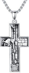 wholesale Salvation Jesus Cross Necklace For Men 925 Sterling Silver Baptism Cross Pendant Protection Necklace Religious Jewelry Gift For Him Father Husband Son Brother -0-0