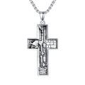 TOUPOP 925 Sterling Silver Stone Men's Jesus Cross Pendant Necklace Gift-0-0