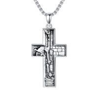 TOUPOP 925 Sterling Silver Stone Men's Jesus Cross Pendant Necklace Gift-undefined
