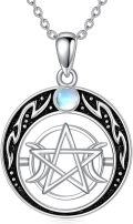 wholesale 925 Sterling Silver Pentagram & Crescent Moon Opalite Stone Pendant Necklace for Women - Wicca Pagan Witch  48 Chain Length-0-0