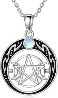 wholesale 925 Sterling Silver Pentagram & Crescent Moon Opalite Stone Pendant Necklace for Women - Wicca Pagan Witch  48 Chain Length-pentagram