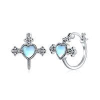 wholesale 925 Sterling Silver Vintage Moss Agate Hoop Earrings for Women Gifts-Cross