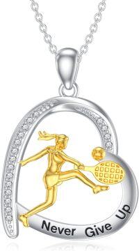 wholesale 925 Sterling Silver Never Give Up Sports Lover's Tennis Racket & Ball Pendant Necklace-Tennis