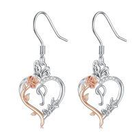 TOUPOP Sterling Silver Rose Heart Butterfly Initial P Letter Drop Dangle Earrings-undefined