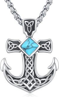 wholesale 925 Sterling Silver Cross Pendant with Turquoise and Celtic Knot Design Chain Necklace-A1-Turquoise