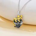 wholesale 925 Sterling Silver Yellow Gold Plated Cubic Zirconia Black Crystal Tiger Heart Pendant Necklace for Women-0-3