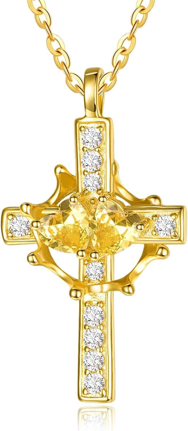 Sterling Silver Birthstones Gold Cross Necklace for Women -11-11-Nov-Nov-11-11-Nov-Nov