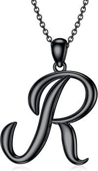 wholesale Sterling Silver 26 Letter Pendant Necklace-Letter R-black gold plated