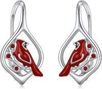 wholesale 925 Sterling Silver Red Enamel Cardinal Leverback Earrings for Women-Cardinal