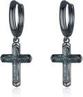 wholesale Black 925 Sterling Silver Turquoise Stone Cross Huggie Hoop Dangle Earrings-0-0