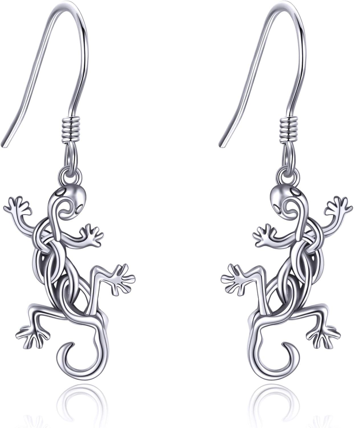 Sterling Silver Gothic Snake Sword Skeleton Cat Uterus Hand Skull Sword Drop Earrings Gothic Jewelry Gifts for Women-Lizard