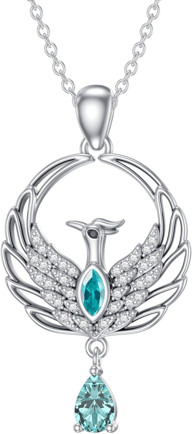 Metal Synthetic Stone Phoenix Necklace Nirvana Rebirth Pendant Gift for Women-December