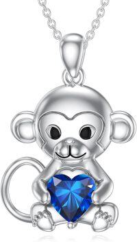 wholesale Metal Stone Monkey Pendant Necklace Birthstone Jewelry Gift for Women-September