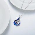 wholesale 925 Sterling Silver Blue Enamel Peace Sign & Ocean Wave Whale Tail Pendant Necklace for Women-0-2