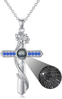 wholesale 925 Sterling Silver 12 Month Birthstone Flower Necklace  Char-09-September-Morning Glory-09-Sept-Morning Glory+Photo