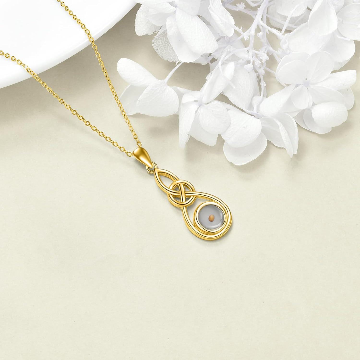 wholesale 925 Sterling Silver Celtic Knot Infinity Necklace with Yellow Jade Stone - Faith Jewelry-0-3