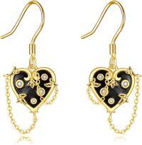 wholesale 14K Gold Gothic Blue Stone Heart Drop Earrings Witch's Charm Jewelry for Women-E-Witches Heart