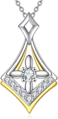 wholesale 925 Sterling Silver Cubic Zirconia Cut Abalone Shell Cross Pendant Necklace with Cubic Zirconia Stones and Gold Plating 48cm Chain Length-Gold Cross