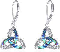 wholesale 925 Sterling Silver Abalone Shell Triquetra CZ Dangle Earrings for Women Gifts-abalone shell