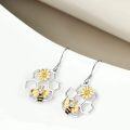 wholesale 925 Sterling Silver Honeycomb Bee Earrings for Women with Gold Flower and Crystal Dangle s-0-1
