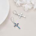 wholesale Sterling Silver Opal Cross Abalone Shell Dangle Drop Leverback Earrings-0-14