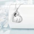 wholesale 925 Sterling Silver Black and White Cats in Love Heart Pendant Necklace with Cubic Zirconia Accents-0-3