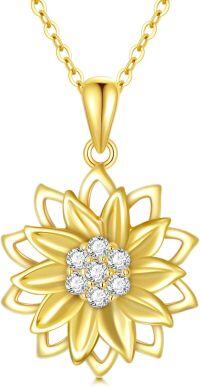 wholesale 14K Gold Lotus Pendant Necklace with Cubic Zirconia Stones and Chain - Elegant Floral s for Her-Style 4
