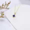 wholesale 14K Gold Sapphire Birthstone Necklace - September Royal Blue Gemstone Pendant for Love & Protection, 16 Adjustable Chain, Gift Box-0-2