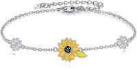wholesale Sterling Silver & Sunflower Yellow Flower Bracelet - Adjustable Chain 7.08 - Fashion Gift for Women-sunflower link bracelet