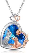 wholesale 925 Sterling Silver Blue Crystal Heart Dog & Rose Pendant Necklace for Women Girls  48cm Chain Length-0-0