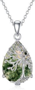 wholesale 925 Sterling Silver Green Moss Agate Tree of Life Pendant Necklace s for Women-0-0