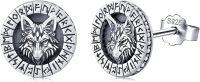 wholesale 925 Sterling Silver Wolf Head Rune Stud Earrings Norse Viking Jewelry for Men & Women-Wolf