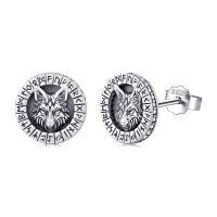 wholesale 925 Sterling Silver Wolf Rune Stud Earrings-Wolf