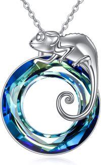 wholesale 925 Sterling Silver Blue Swarovski Crystal Chameleon Pendant Necklace for Women-Chameleon Necklace