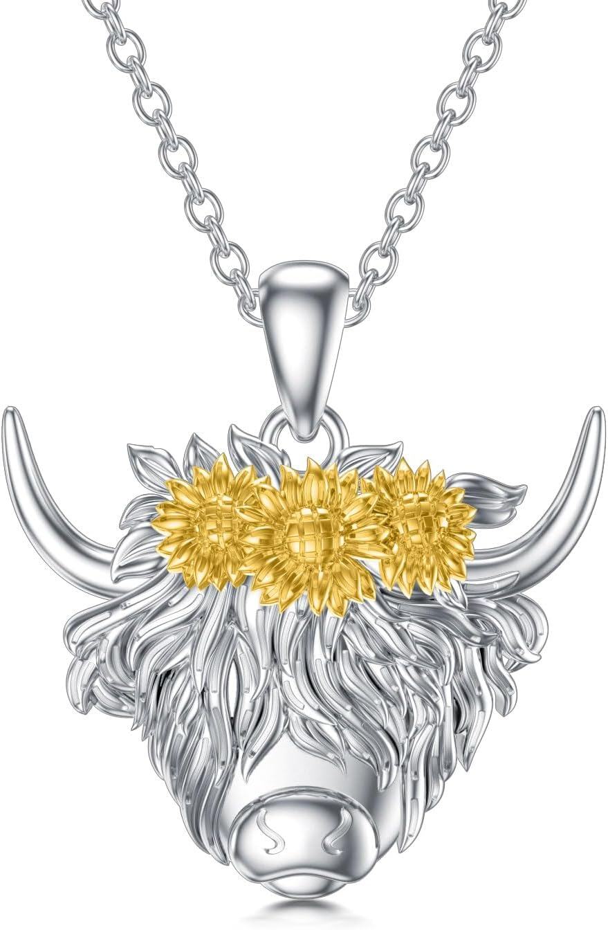 Sterling Silver Highland Cow Birthstone Necklace Jewelry Gifts for Women Girls-Sunflower-Sunflower