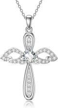wholesale 925 Sterling Silver with 14k Gold Plating and Moissanite Angel Wing Cross Pendant Necklace - 18+2 inch Chain-0-0