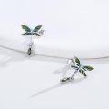 wholesale 925 Sterling Silver Dragonfly Stud Earrings with Green Crystal Drops for Women Gift-0-2