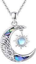 wholesale 925 Sterling Silver Abalone Shell Sun & Moon Pendant Necklace for Women Birthdays Gifts-0-0