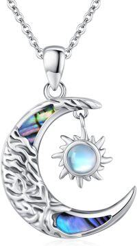 wholesale 925 Sterling Silver Abalone Shell Sun & Moon Pendant Necklace for Women Birthdays Gifts-Sun Moon