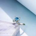 wholesale Sterling Silver Simulated Aquamarine Crystal Fox Ring for Women Adjustable Fox Tail Open Ring Birthday Anniversary Gift for Fox Lovers-0-2