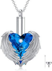 wholesale 925 Sterling Silver Blue Crystal Angel Wings Heart Cremation Pendant Necklace-10-Angel Wing Urn
