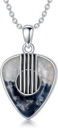wholesale 925 Sterling Silver Guitar Pick Shaped Opal Stone Musical Note Pendant Necklace-0-0