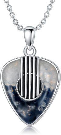 wholesale 925 Sterling Silver Guitar Pick Shaped Opal Stone Musical Note Pendant Necklace-Guitar Pick