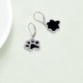 wholesale 925 Sterling Silver Black Enamel Dog Paw Print Leverback Drop Dangle Earrings for Women and Girls-0-1