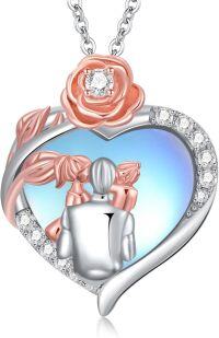 wholesale 925 Sterling Silver Heart-Shaped Photo Frame Rose Gold Flower Pendant Necklace with Cubic Zirconia Stones and Chain - 3D Family Love Gift for Mom/Dad-Father Daughter-3